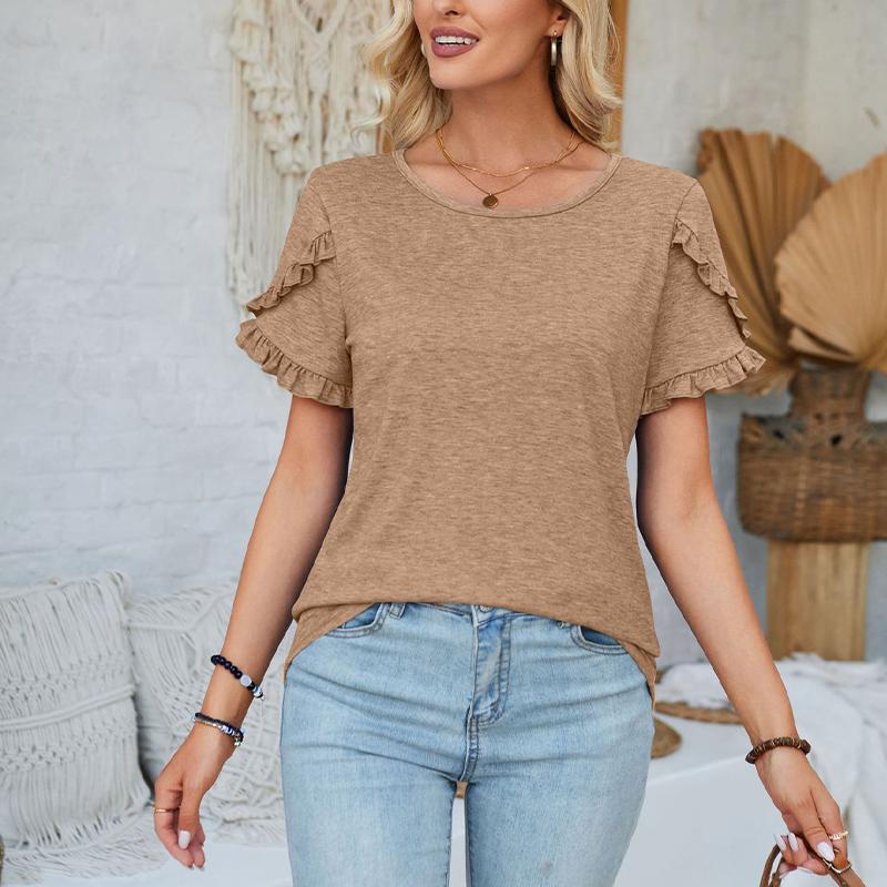 Damen Rundhals-Oberteil Lässiges Patchwork Einfarbiges Lockeres T-Shirt