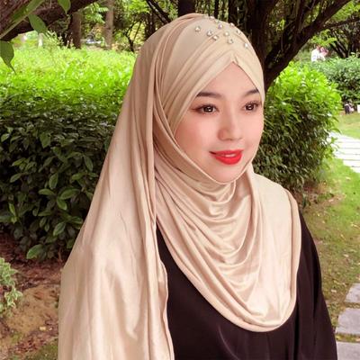 Headscarf Rhinestones Decors High Density Fabric Comfortable Head Scarf Wrap for Outdoor Wear and Fashion