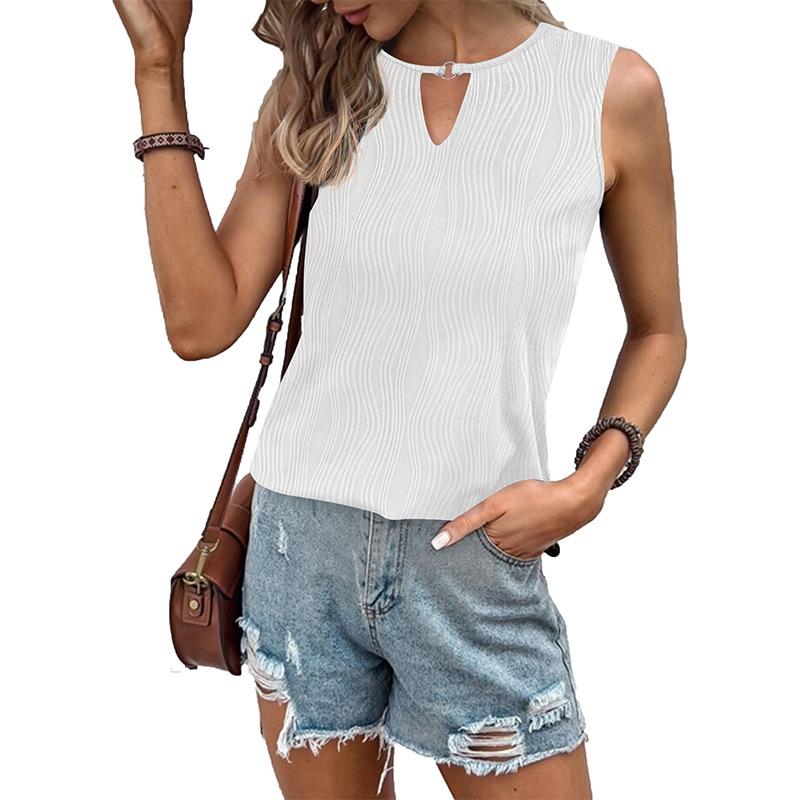 Dámský top bez rukávů s výstřihem do V, letní ležérní, základní velikost