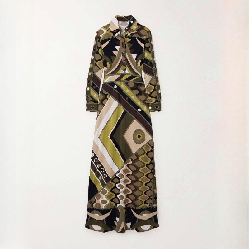 Женское осенне-зимнее платье с принтом, длинным рукавом и разрезом XL