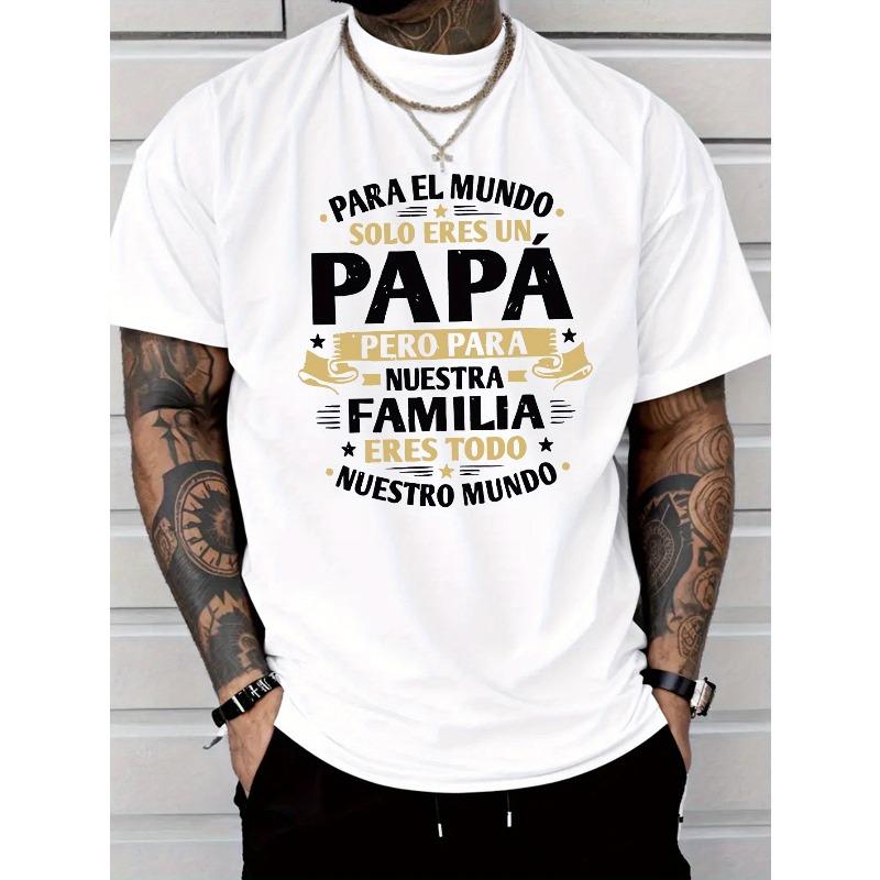 Europäische Größe Herren Lässiger Mode-Stil Kurzarm-T-Shirt, 'Dad Is Our World' Buchstabenprint Faser, Bequemes Elastisches Sommer-Mode-T-Shirt