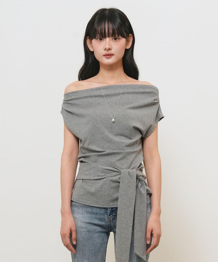 GENERALIDEA Asymmetrical Drape Strap T-Shirt [Melange Grey] / Gf2Lts531