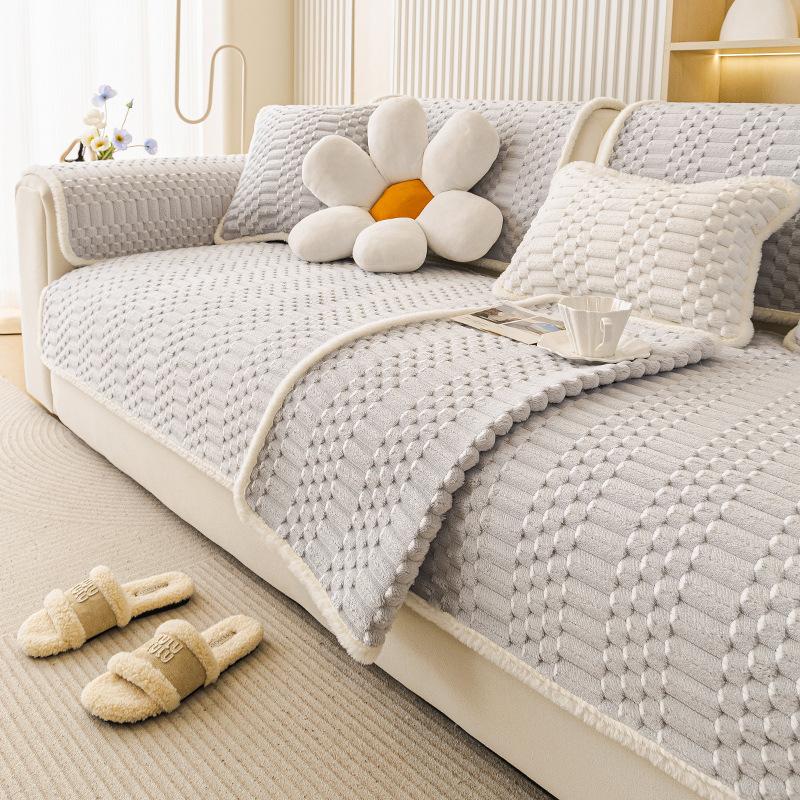 

Thick and Warm Sofa Cover Cloth Cream Wind Anti Slip One-piece Soft and Sticky Sofa Cushion Cover Autumn and Winter New Style 70x70cm світло-сірий колір