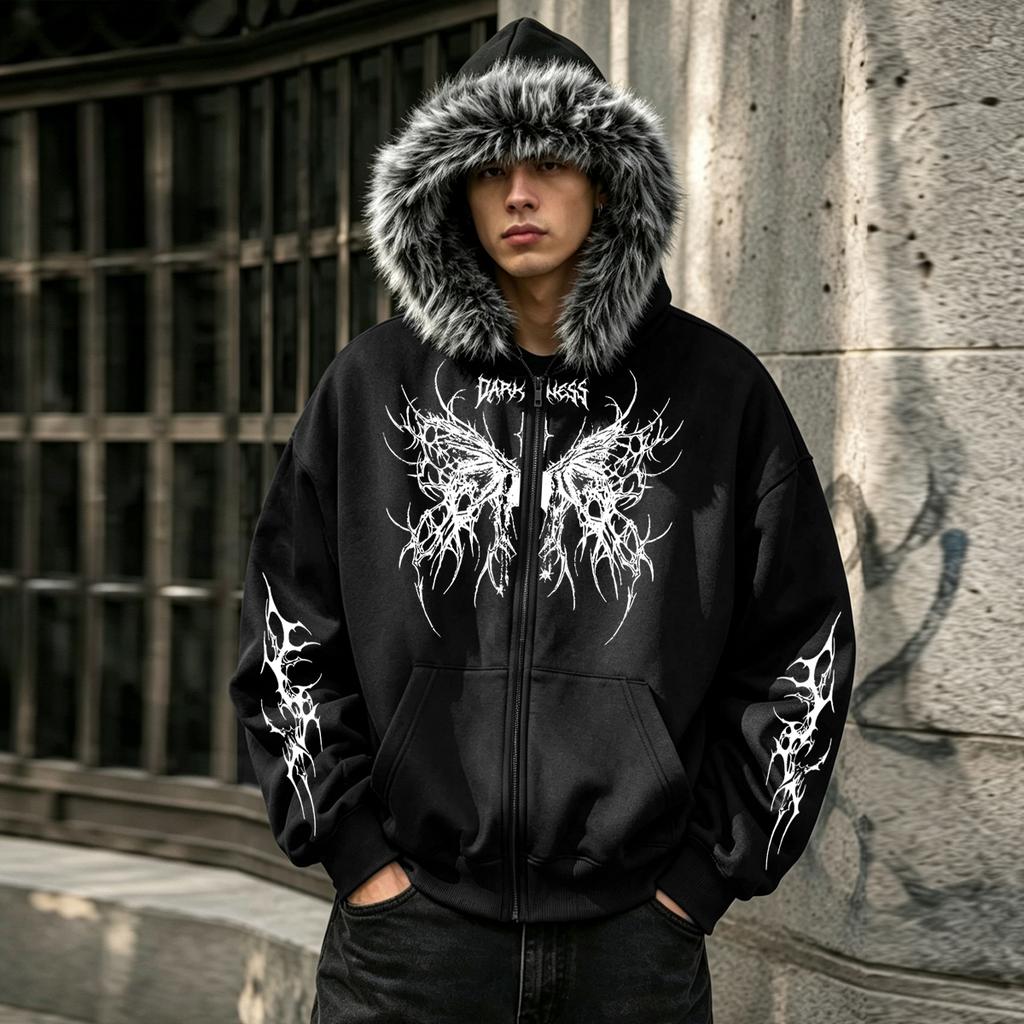 Warme Herfst/Winter Rits Hoodie met nepbontrand, Zachte Voering en Ingebouwde Opbergzak—Unisex Stijl