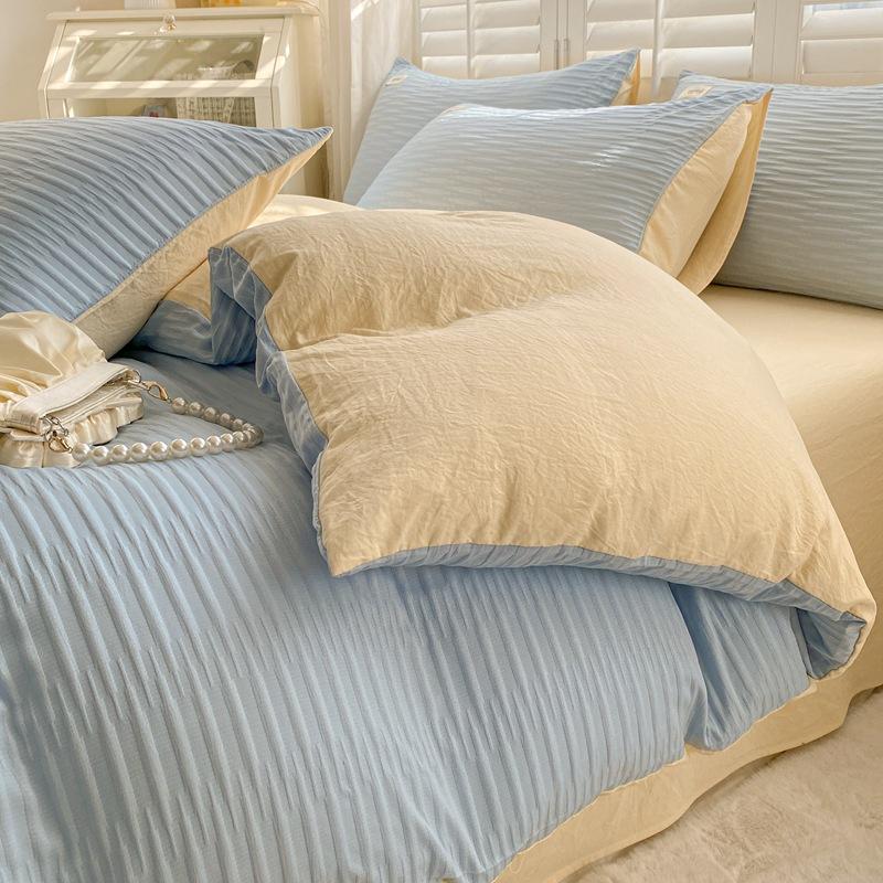 Washed Cotton Four-piece Set, Simple Bed Sheet Quilt Cover, Dormitory Pure Cotton Solid Color Three-piece Set