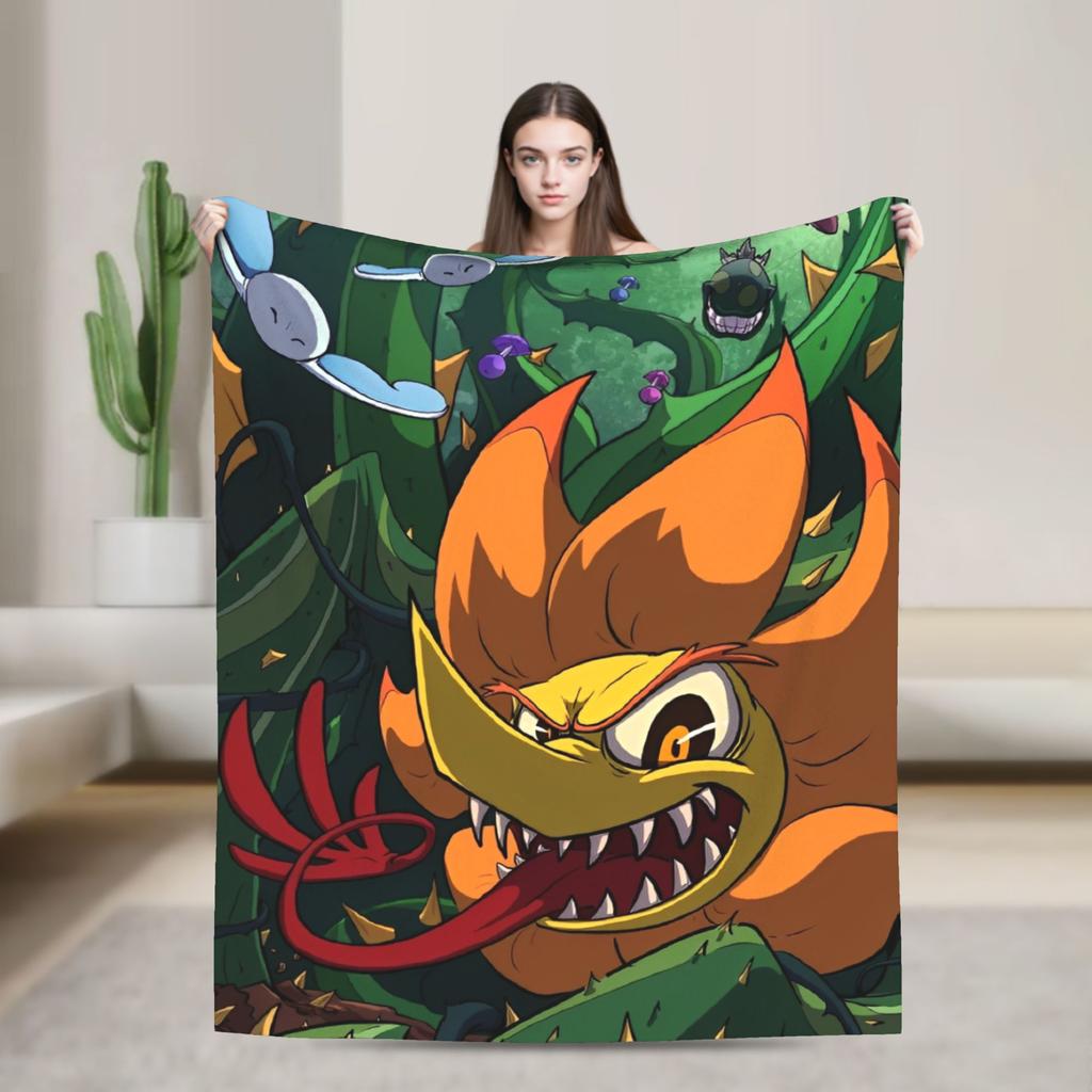 Cuphead cartoon Flannel Blankets Super Warm Throw Blanket for Couch Chair Camping Fashion Bedspread Sofa Bed Cover