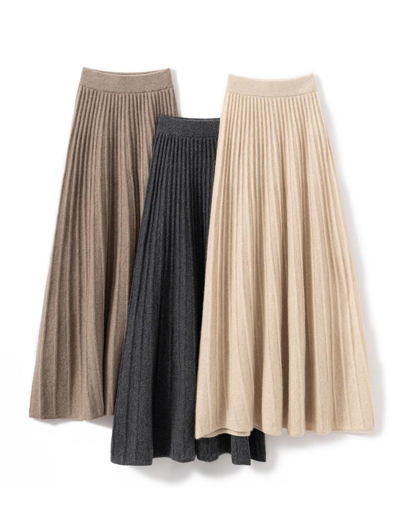 100% Pure Cashmere Women's Solid Color High-Waist Plush Skirt, Autumn/Winter Fashion, Draped Elastic Umbrella Design.