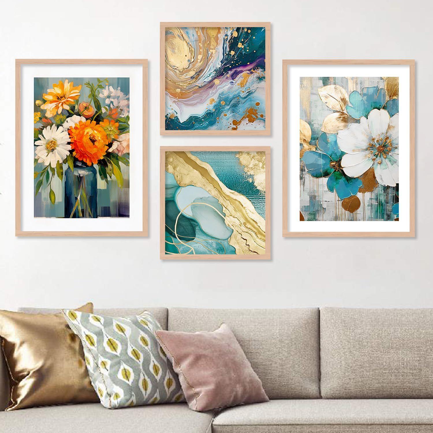 

Абстрактная настенная живопись современного искусства с рамкой для гостиной, спальни, холла, офиса, картина в рамке для украшения стен, декор стен для дома — набор из 4 шт.