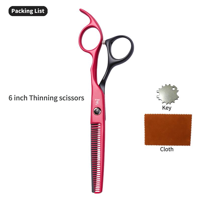SANGELAR 6 Inch Hair Scissors for Red and Black Hair Flat Scissors, Thinning Scissors, Be Your Own Barber, Trim Bangs DIY Hairstyle
