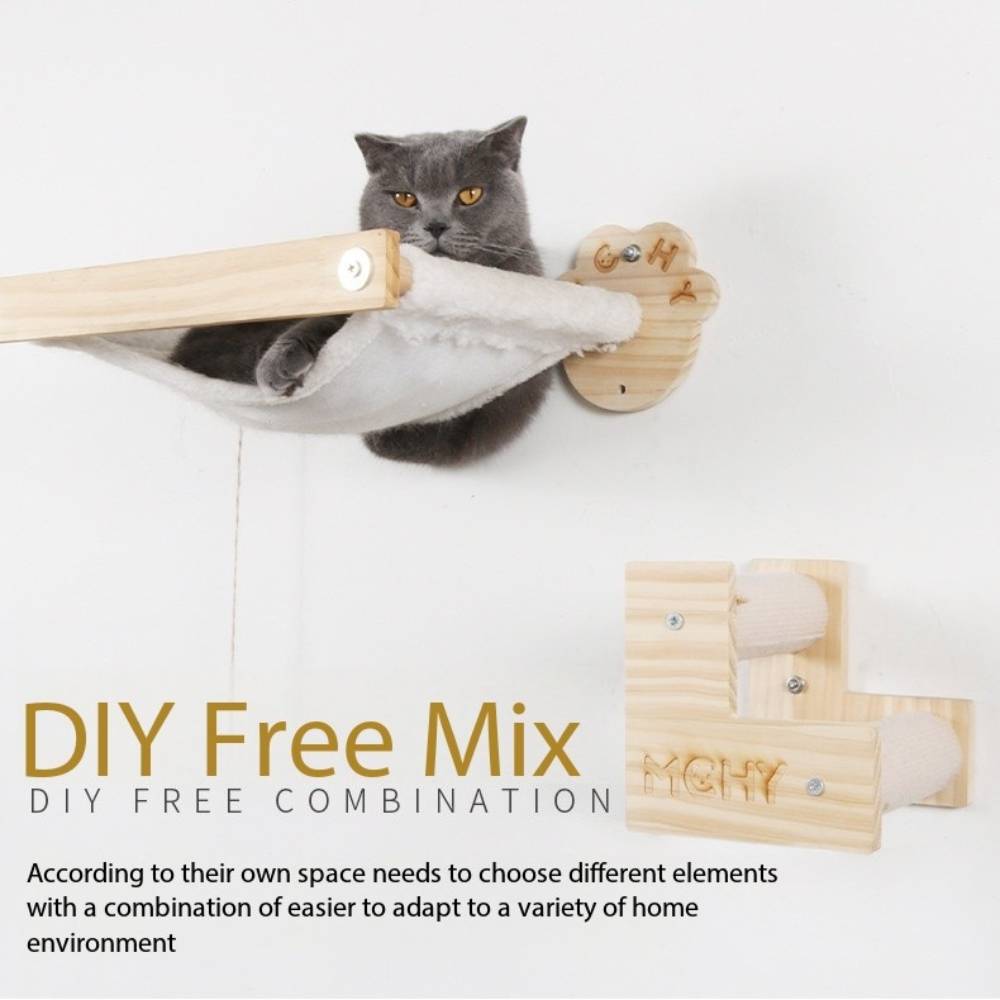Rede para gatos Estrutura de escalada DIY Móveis de parede Postes montados Prateleira de madeira durável Design de garra de gato confortável Suprimentos para animais de estimação