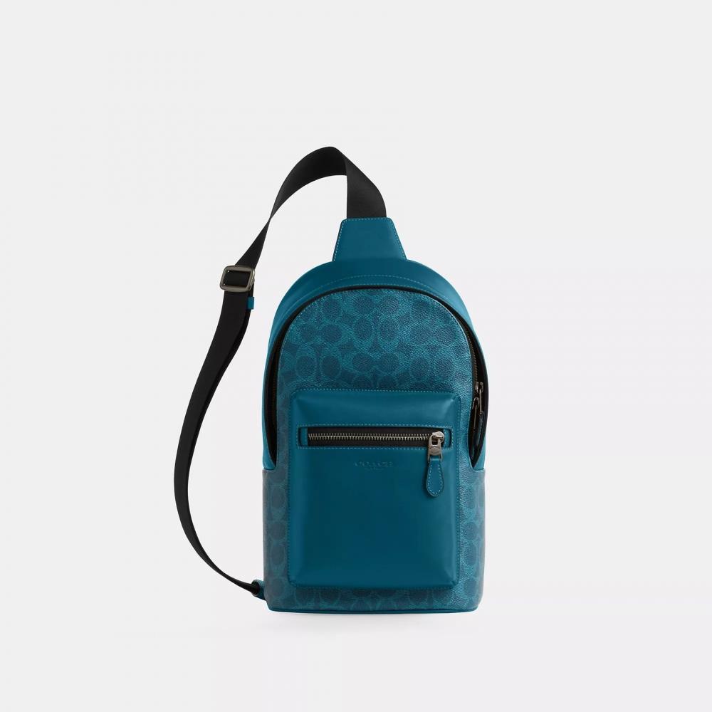 Coach West Pack In Signature Canvas Gunmetal Chalk Black