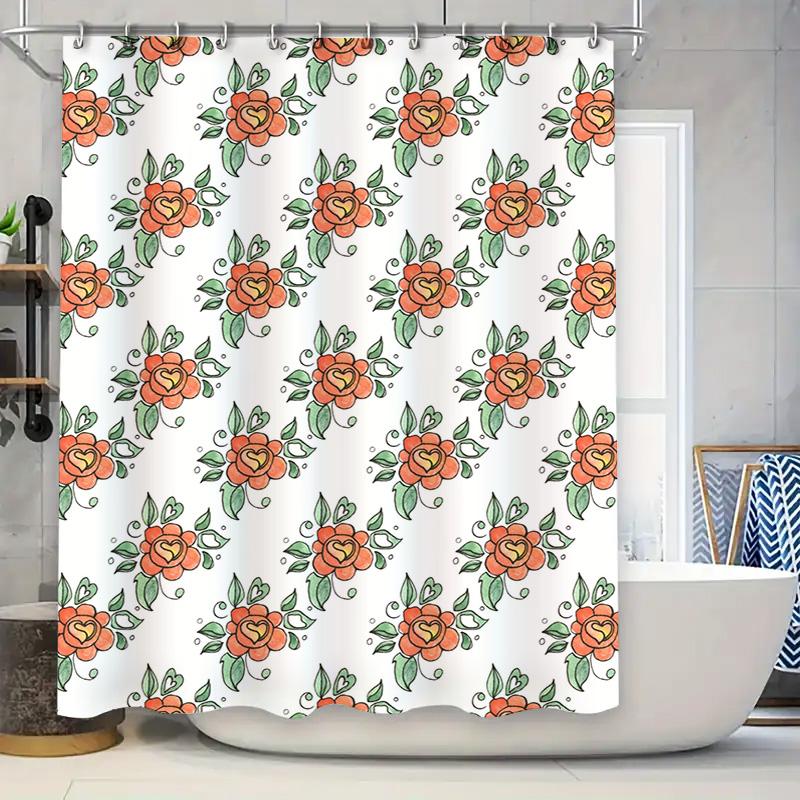 

Vintage Red Floral Shower Curtain Bathroom Decor Waterproof Washable Fabric Shower Curtains For Home Decoration White Color (180 W60H190(CM)-1 Pcs