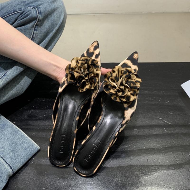 Fashion Bailamos Fashion Sexy Flower Pointed Toe Thin Low Heels Pumps Women Elegant Wedding Mules Shoes Slip On Slippers Zapatos De Muje