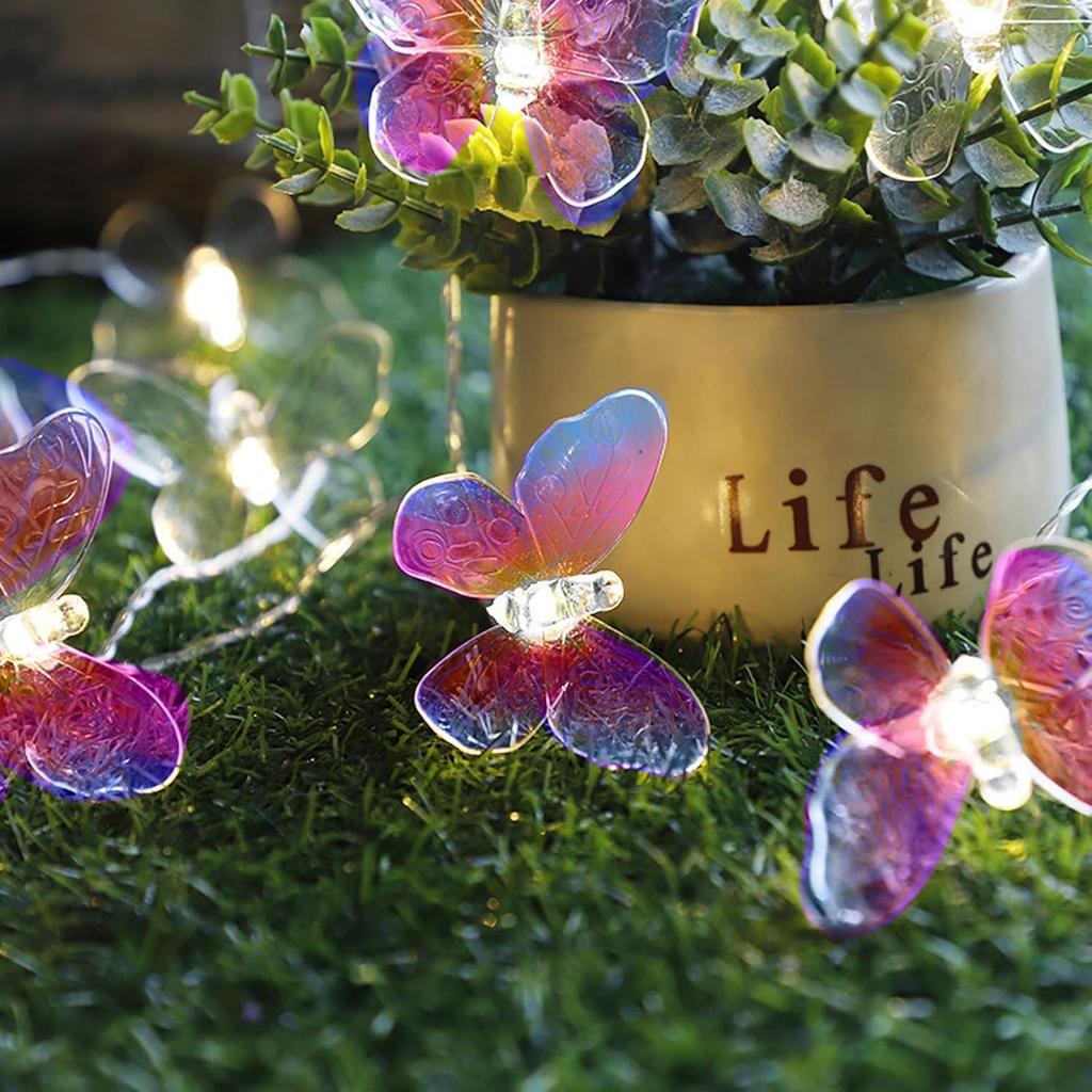 LED Solar Butterfly Fairy Lights String Outdoor Fairy Lamp Room Curtain Light for Girls Birthday Wedding Party Garden Decoration
