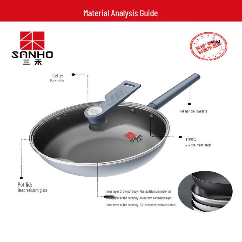 Sanhe Weina Titanium Non-Stick Wok with Standable Lid