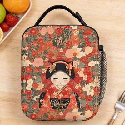 Japanese Folk Art  Lunch Bag Outdoor Picnic Convenient Tote Food Bags For Girls  Waterproof Print Cooler Bag