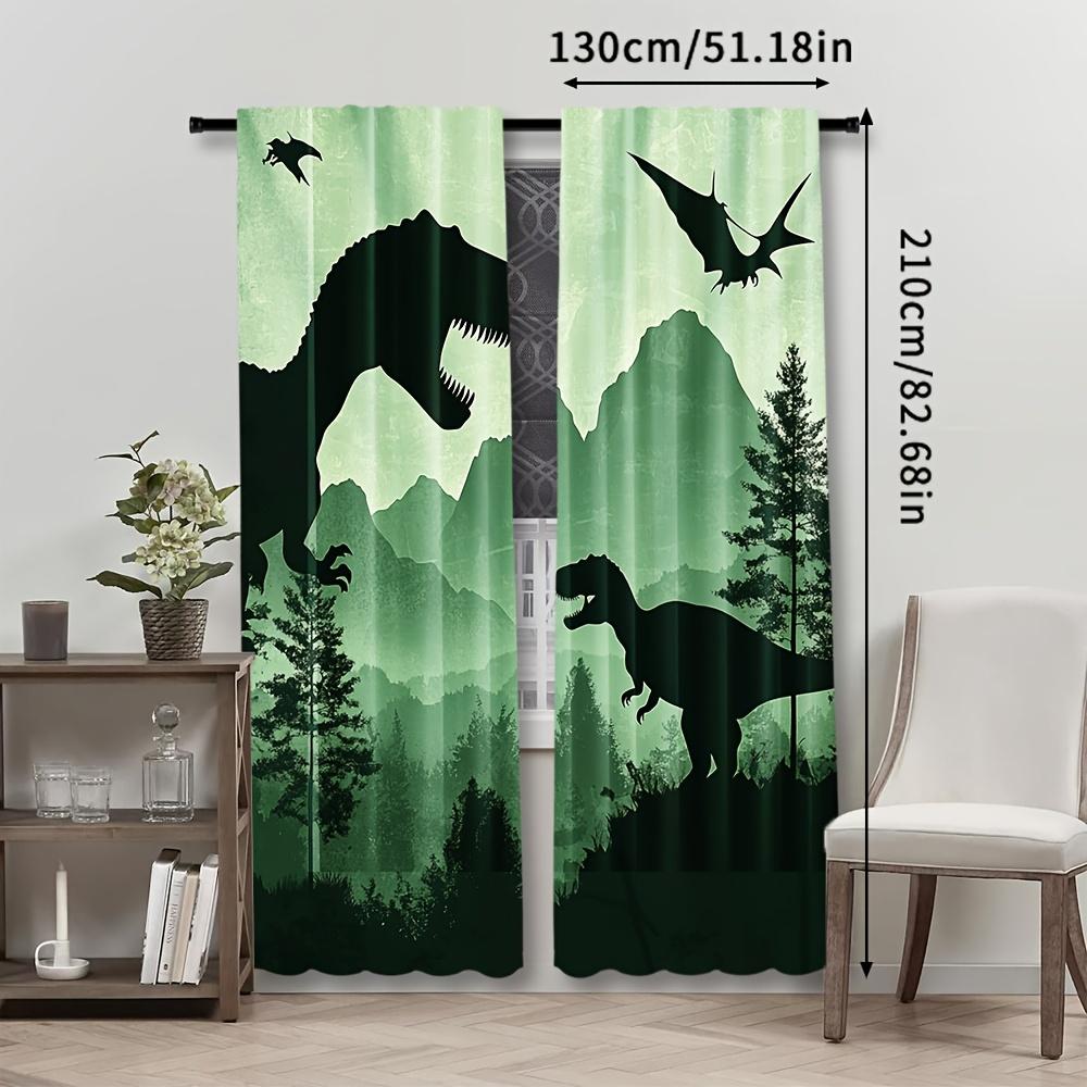 Set Of 2 Dinosaur Shadow Curtains Polyester Drapes Suitable Bedroom Living Room Office Featuring Timeless Curtain With Rod Pocket Ideal For Great