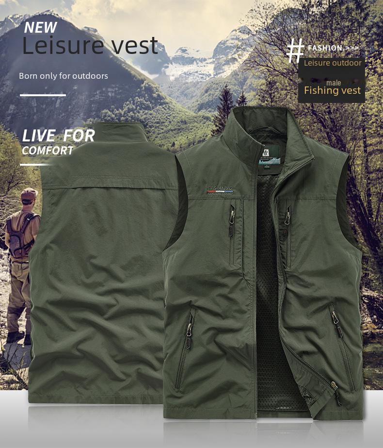 Men's Multi-Pocket Quick-Dry Vest for Spring, Summer, and Autumn. Thin Workwear Waistcoat In Large Sizes.