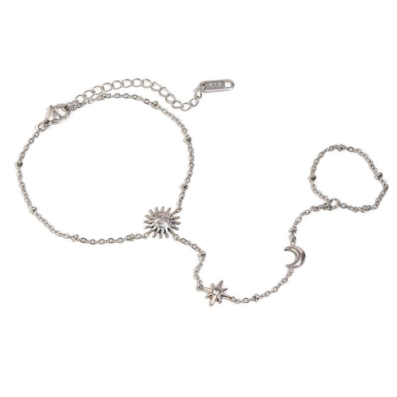 Simple Stainless Steel Boho Zircon Bracelet Sun-Shaped Interlocking Charm Hand Chain Stars Gold Metal Finger Bracelet Jewelry