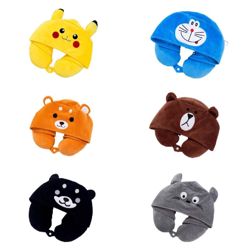U Shaped Cartoon Neck Pillow Hooded Memory Foam Embroidery Multicolor Girls Gift