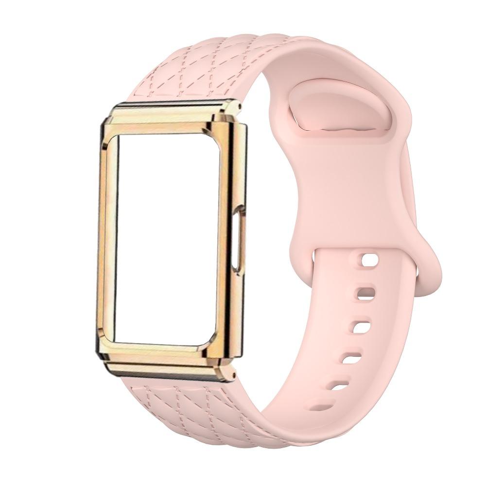 Diamond Texture Silicone Strap with Metal Protective Case for Huawei Band 11 / Huawei Band 11 Pro Replacement Smart Band Wristband