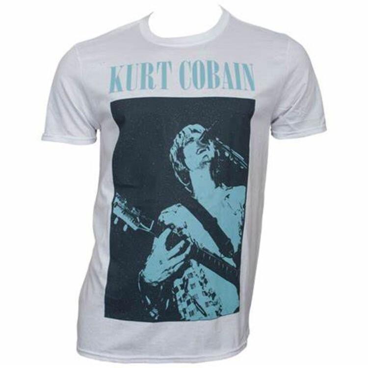 Officially licensed Kurt Cobain Standing Blue Mens White T Shirt Nirvana Tee S