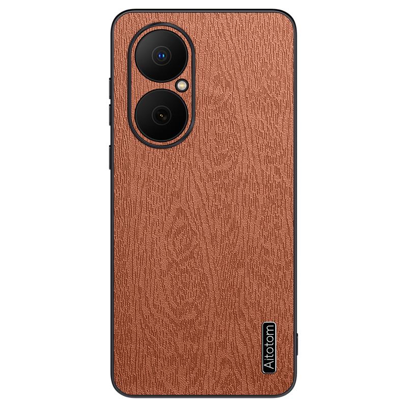 For Huawei Enjoy 80 Case Wood Texture PU Leather Coated PC TPU Phone Cover