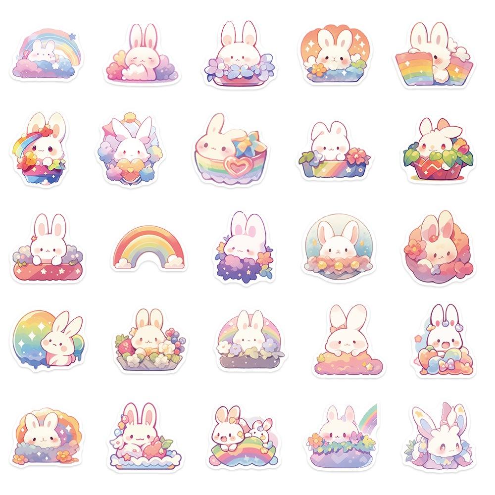 Diy Sticker Set 50 Cartoon Bunny Decals In Rainbow Colors Perfect For Decorating Suitcases Notebooks And Phone Covers