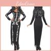 Plus Halloween Midnight Horror Vampire Skeleton Costume Long Fancy Dress Outfit For Spooky Events