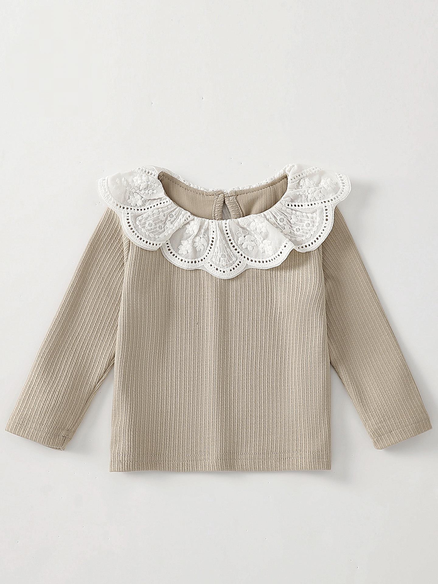 2025 Autumn Korean Style Lace Long Sleeve T-shirt for Girls 66cm