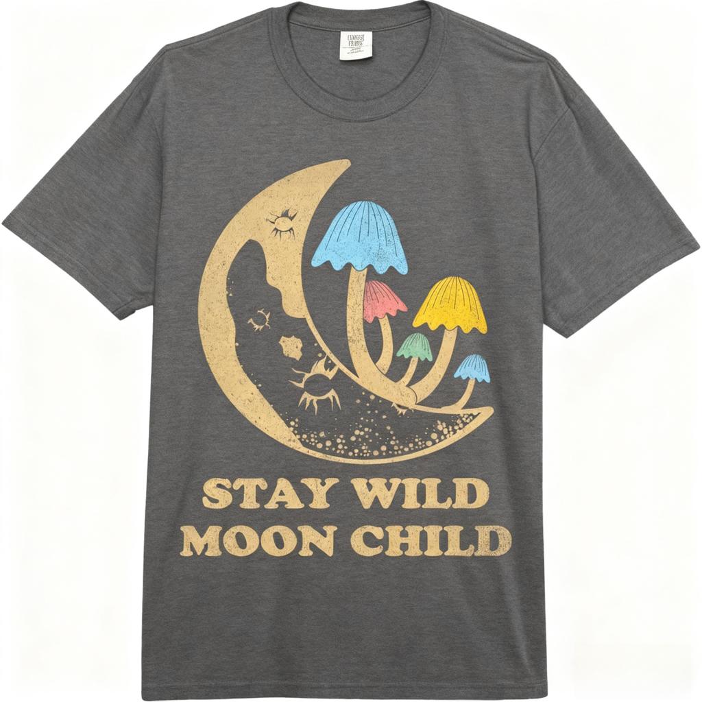 Stay Wild Moon Child Trendy Fashion Mushroom Fans Womens Comfort Colors Y2k Adult Heavyweight 100 Cotton Fashion Loose TShirt
