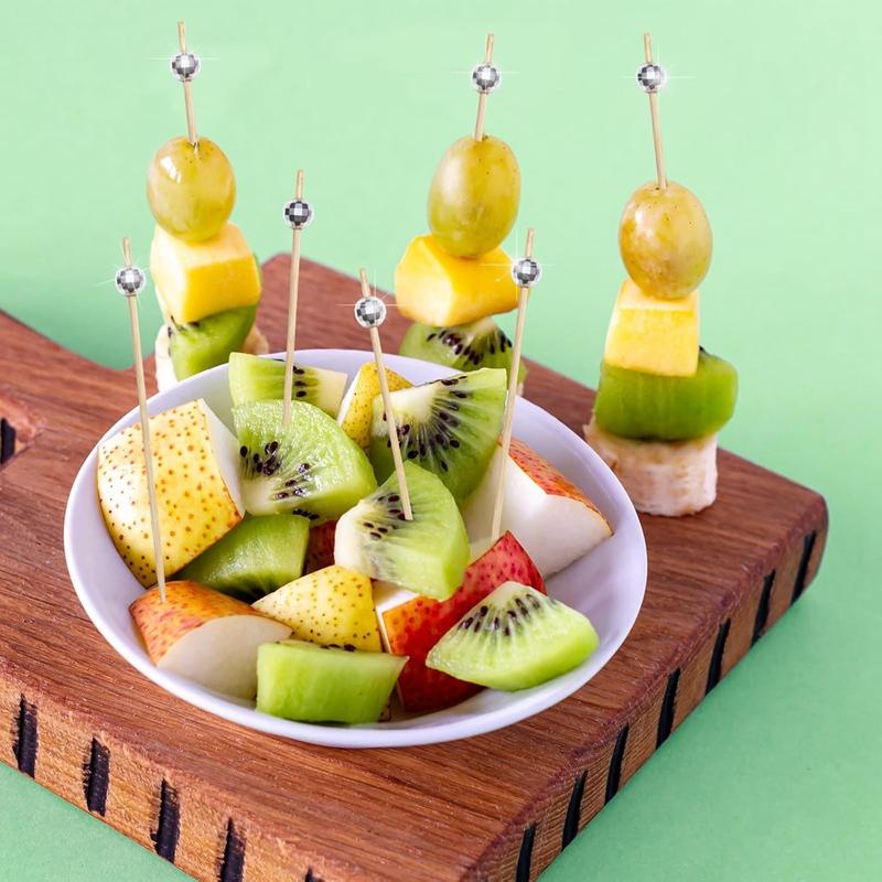 100Pcs Mirror Disco Ball Food Dessert Fruit Toothpick Disposable Buffet Cocktail Picks for Birthday Party Wedding Decor Supplies