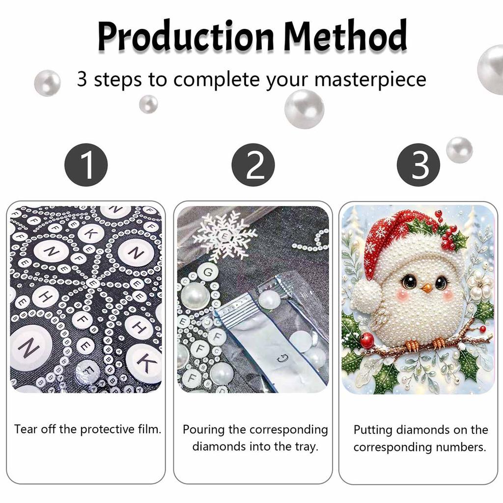 Christmas Bird Pearl Painting Kit Cute Snowy Winter Animal DIY Sparkling Bead Canvas Aesthetic Art Craft Wall Decor Gift for Home Decoration