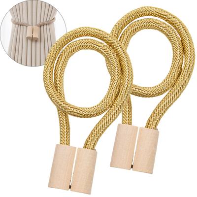 Set of 2 Wooden Curtain Tassels with Magnets, Gold, NYANDELMO ND-0157-R08-GD-52cm-2(2)