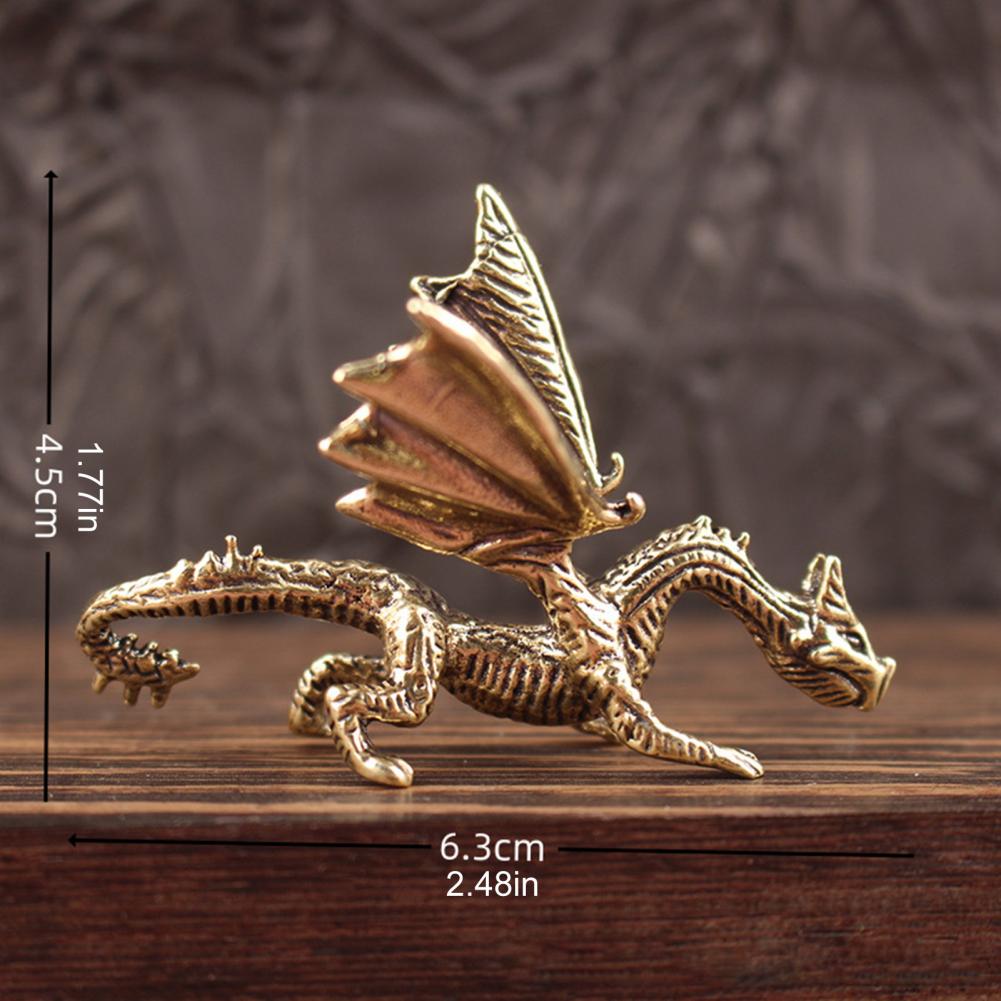 Vintage Winged Dragon Brass Ornaments Copper Dragon With Wing Figurine Collectible Bronze Carved Sculpture For Desktop Decor