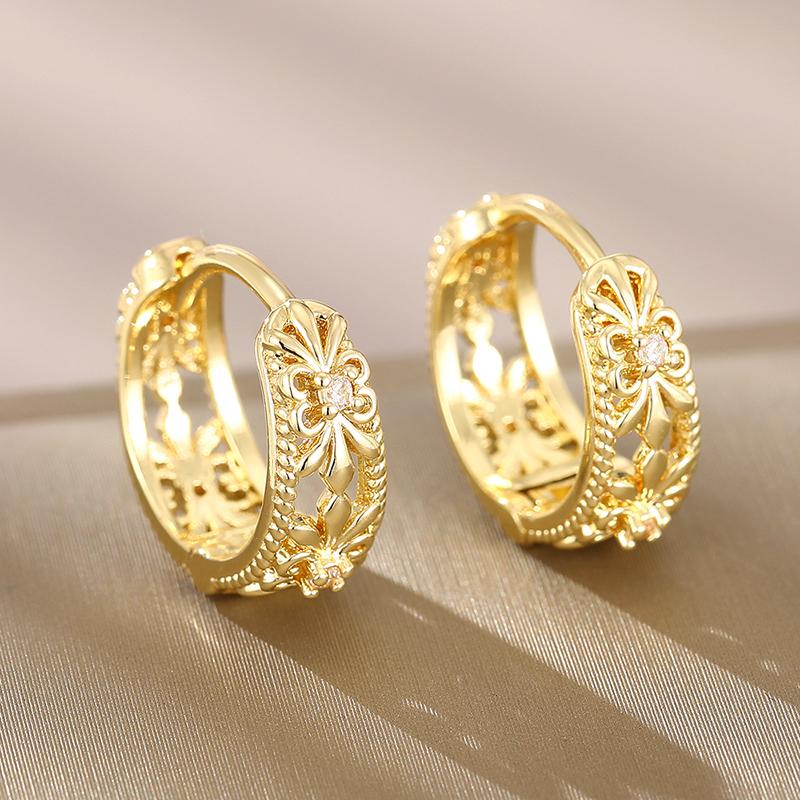 HuitanTrendy Women Hoop Earrings Hollow Out Design Wedding Party Elegant Jewelry Silver /Gold Inlaid CZ Accessories