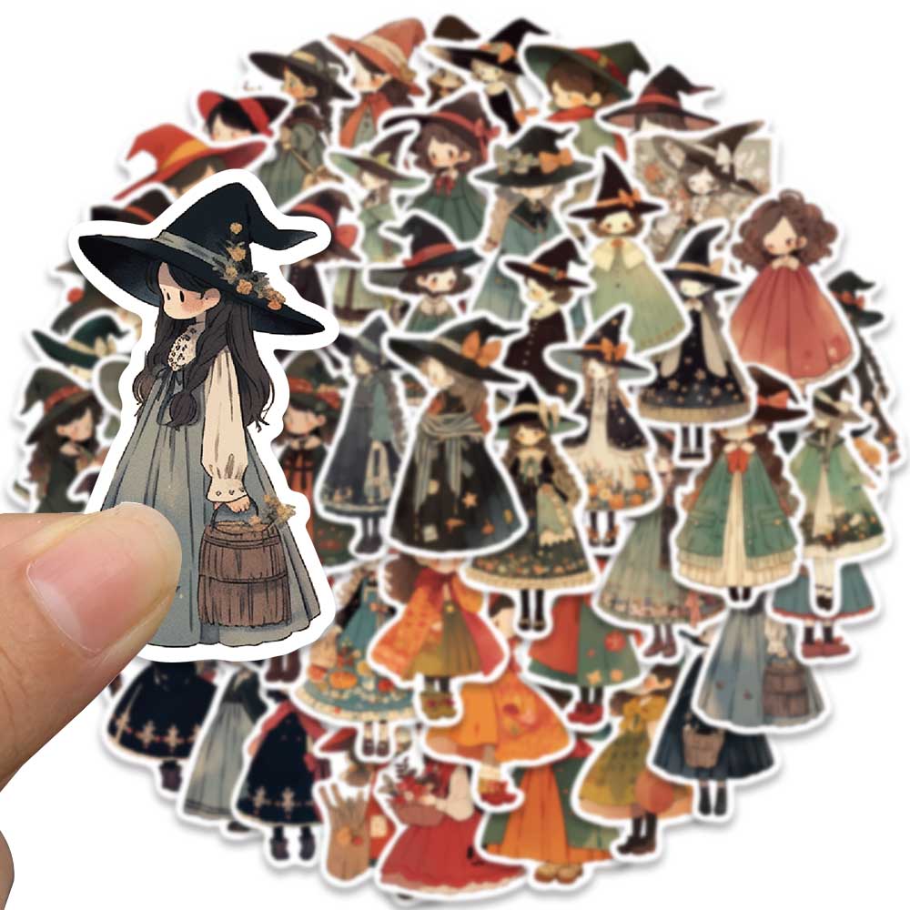 50Pcs Cute Cartoon Witch Girl Magic Anime Stickers Decals Laptop Motorcycle Phone Luggage Guitar Decoration Sticker Kids Toys
