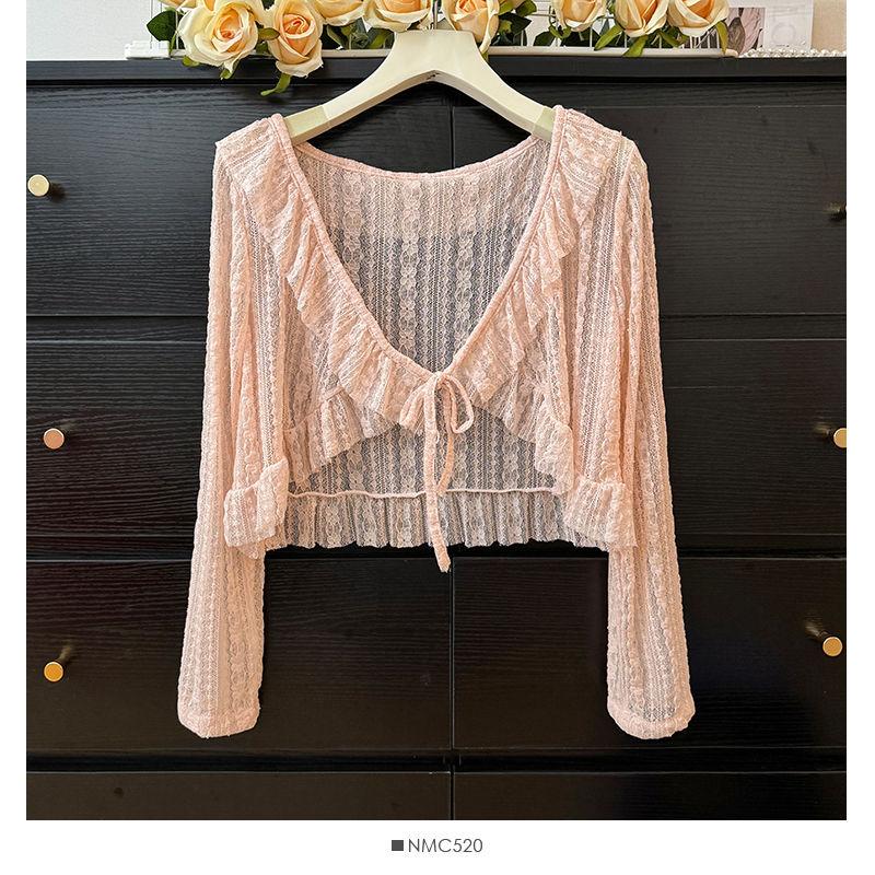 Women's Cardigan Jacket, Summer Lightweight Breathable Lace Tie Shawl, Fashionable Versatile Short Cardigan Jacket, Outerwear for Slip Dresses