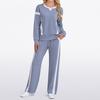 Women's Fashion Casual Long-Sleeve Solid Color Blocked Hoodie And Wide-Leg Pants Two-Piece Set