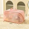 Portable Solid Color Mesh Cosmetic Bag Lightweight Space Saving Zipper Bags Large Capacity Travel Toiletry Storage Handbag