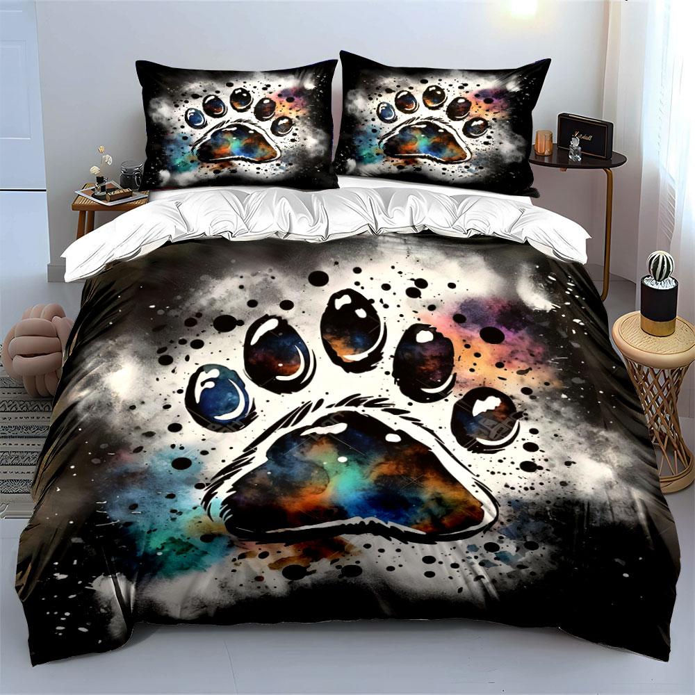 Colorful Galaxy Paw Print Bedding Duvet Cover Set (1*Duvet Cover 2*Pillowcases, without duvet insert)