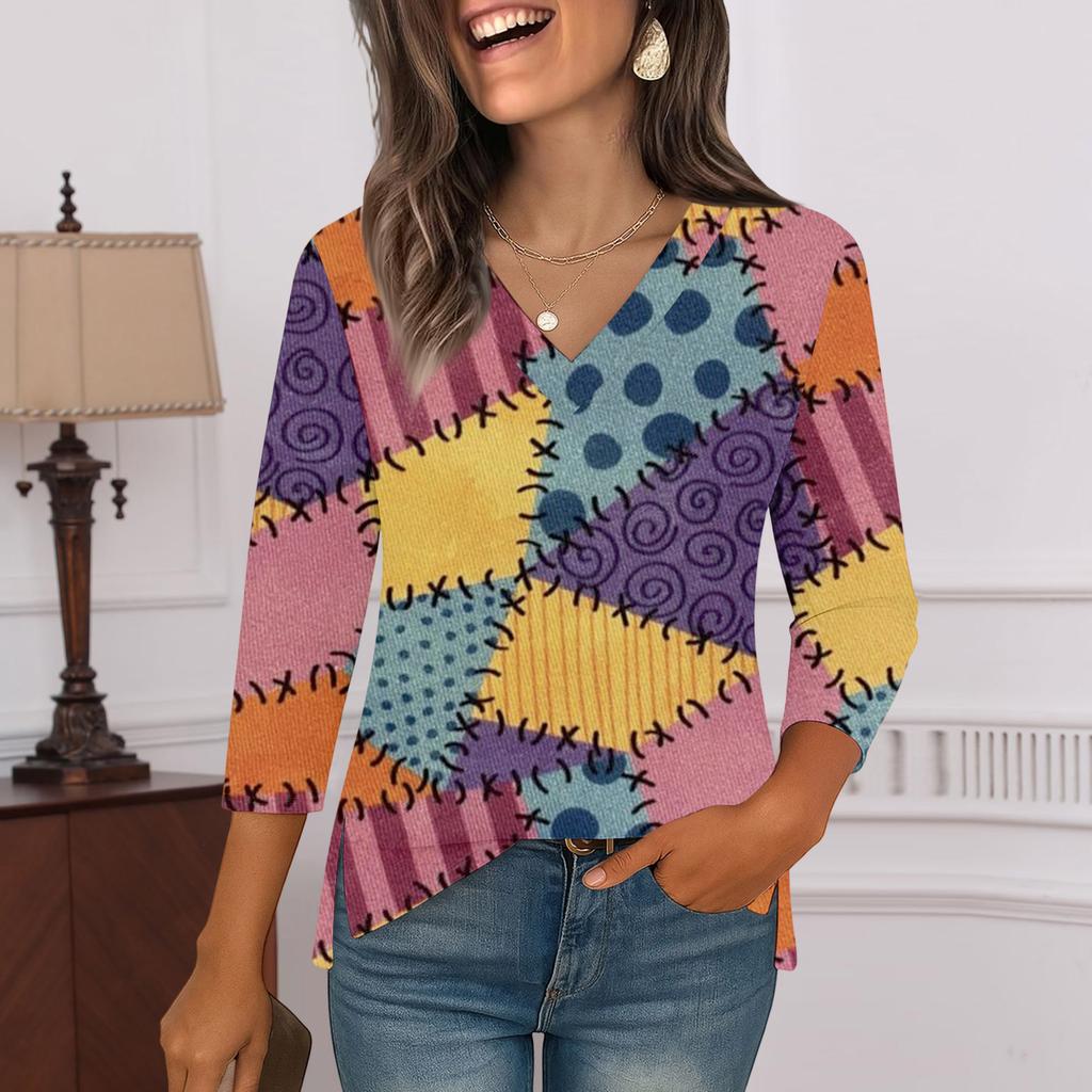 3/4-Ärmel-Shirts für Damen Print Grafik-T-Shirts Blusen Lässig Übergröße Basic Oberteile Pullover