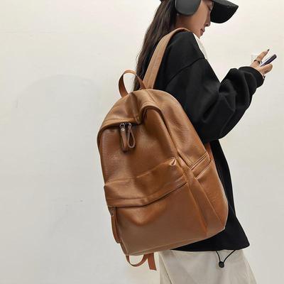 Solid Color PU Large Capacity Backpack - Spring 2024 New Daily Commuter and Travel Bag
