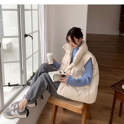 Loose Women's Sleeveless Jackets Solid Turn Down Collar Ladies Winter Vest Korean Style Oversize Waistcoat for Female