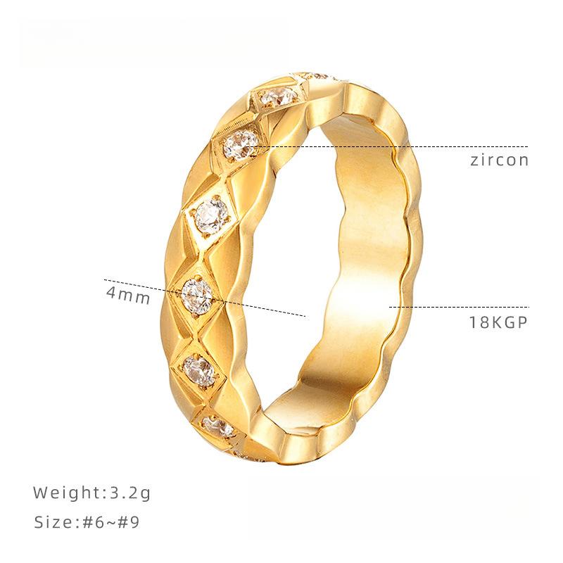 Inel Romb cu Zircon Incrustat, Inel Simplu și High-end Ins de Nișă, Oțel Titan Femei