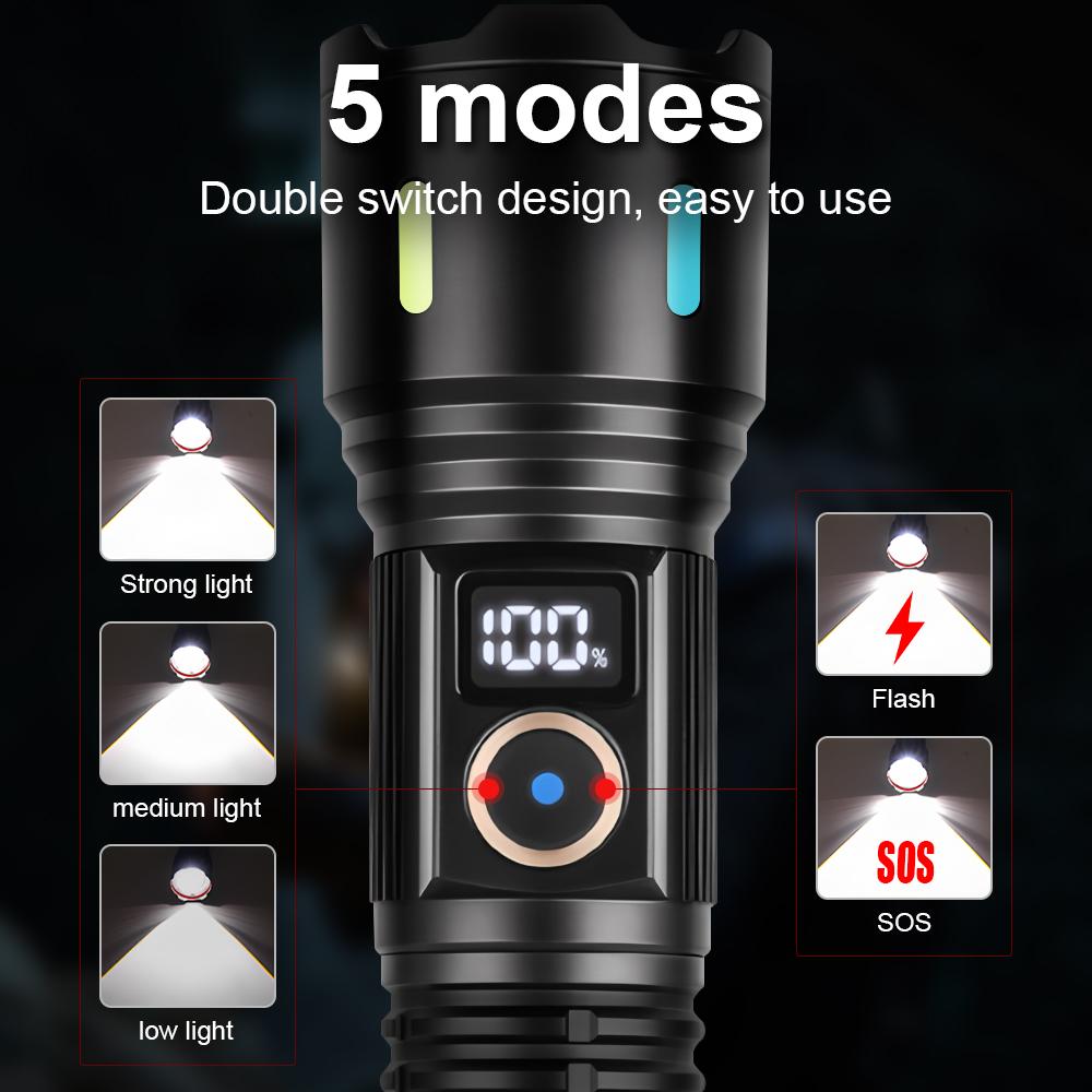 8800000LM High Power LED Flashlight USB Rechargeable Tactical Flashlight Zoom Waterproof LED Torch for Outdoor Hiking Emergency