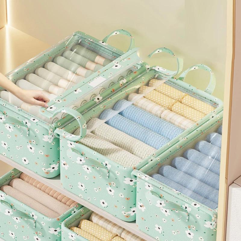 Oxford Storage Basket for Clothes Underwear Organizer Metal Frame Wardrobe Organizer Waterproof Clothing Storage Box with Lid