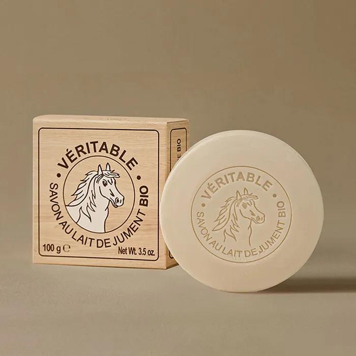 French Natural Cleansing Soap Horse Milk Round Paper Case 100g
