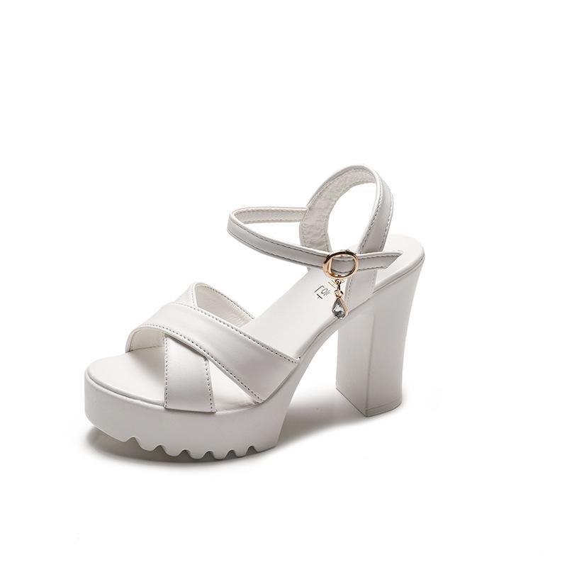 Sandals Women's Summer New Korean Version of High-heeled Sandals One-word Buckle Fashion Thick-heeled Women's Sandals