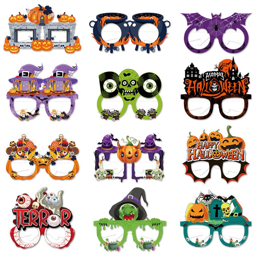 Pumpkin Witch Themed Paper Glasses Halloween Party Decoration Set Photo Props